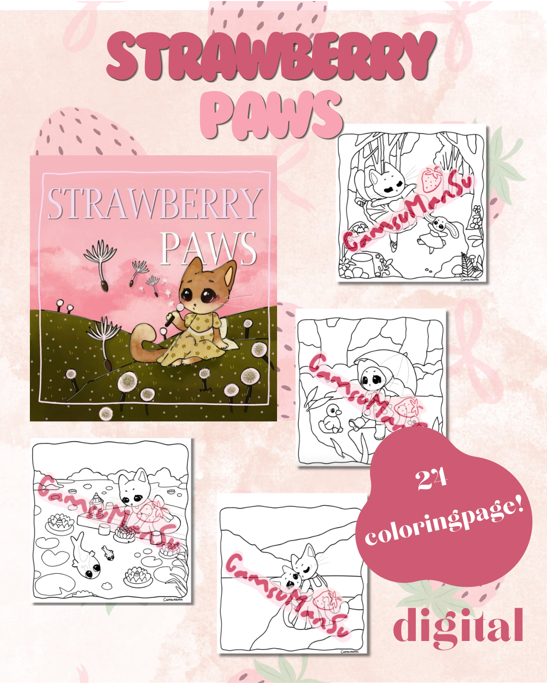 Strawberry Paws – Digitaalinen Coloring Book 🍓🐾